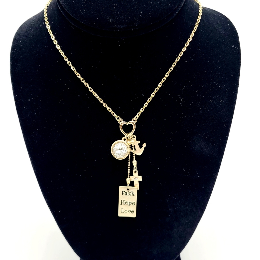 Gold tone religious charm necklace - Picture 2 of 5